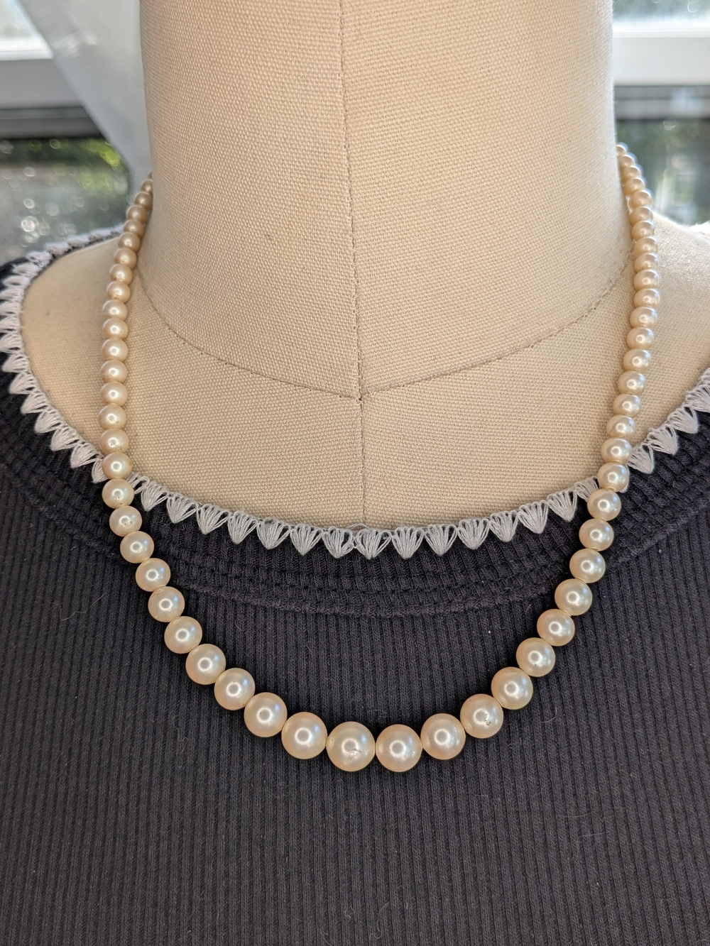 Vintage Marvella Graduated Faux Pearl Strand Necklace Silver Patented Clasp Tag
